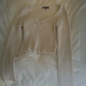 Cream Ribbed Knit Sweater